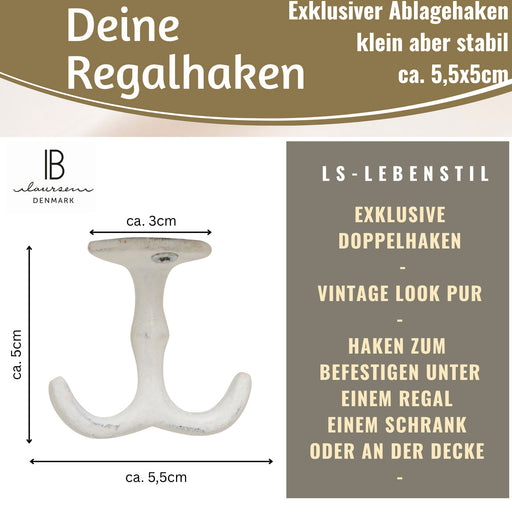 KI-generiertes Bild,IB Laursen Doppel Regalhaken Weiß Vintage Schrankhaken Kleiderhaken Deckenhaken
