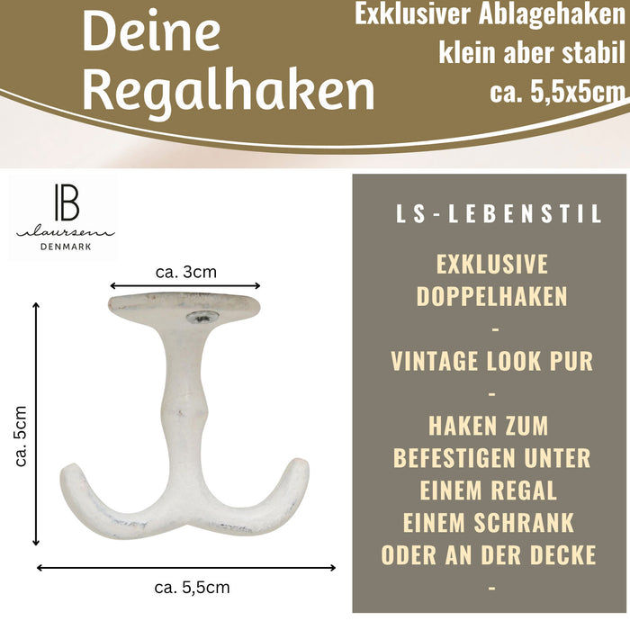 KI-generiertes Bild,IB Laursen Doppel Regalhaken Weiß Vintage Schrankhaken Kleiderhaken Deckenhaken