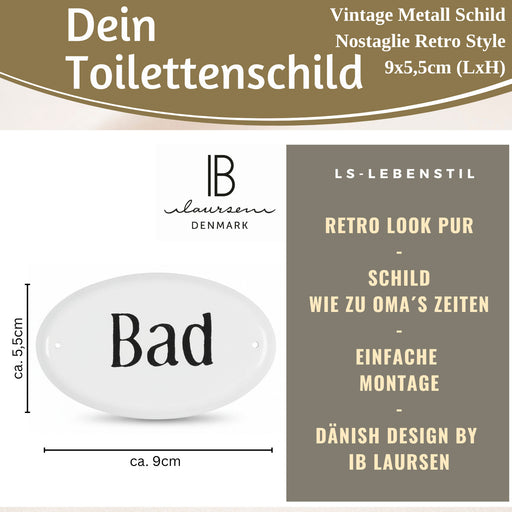 Vintage Metall Türschild Bad 9x5,5cm Dekoschild Nostalgieschild Schild