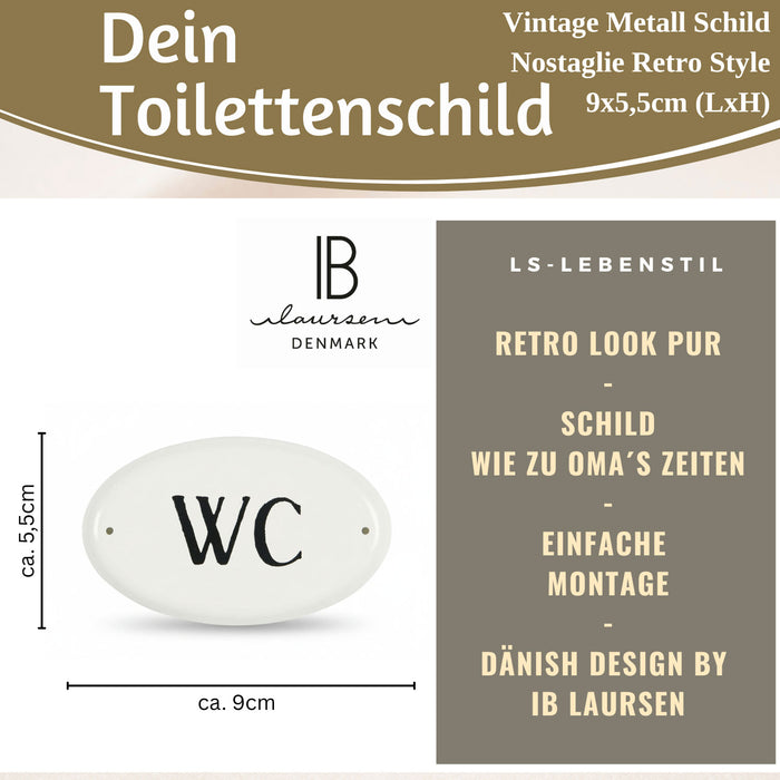 Vintage Metall Türschild WC 9x5,5cm Toilettenschild Deko Nostalgie Schild