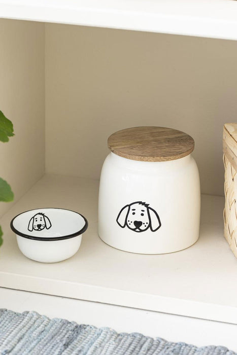 Vintage Futterdose Weiß 15cm Futtertonne Hundefutter Aufbewahrung Holz Deckel