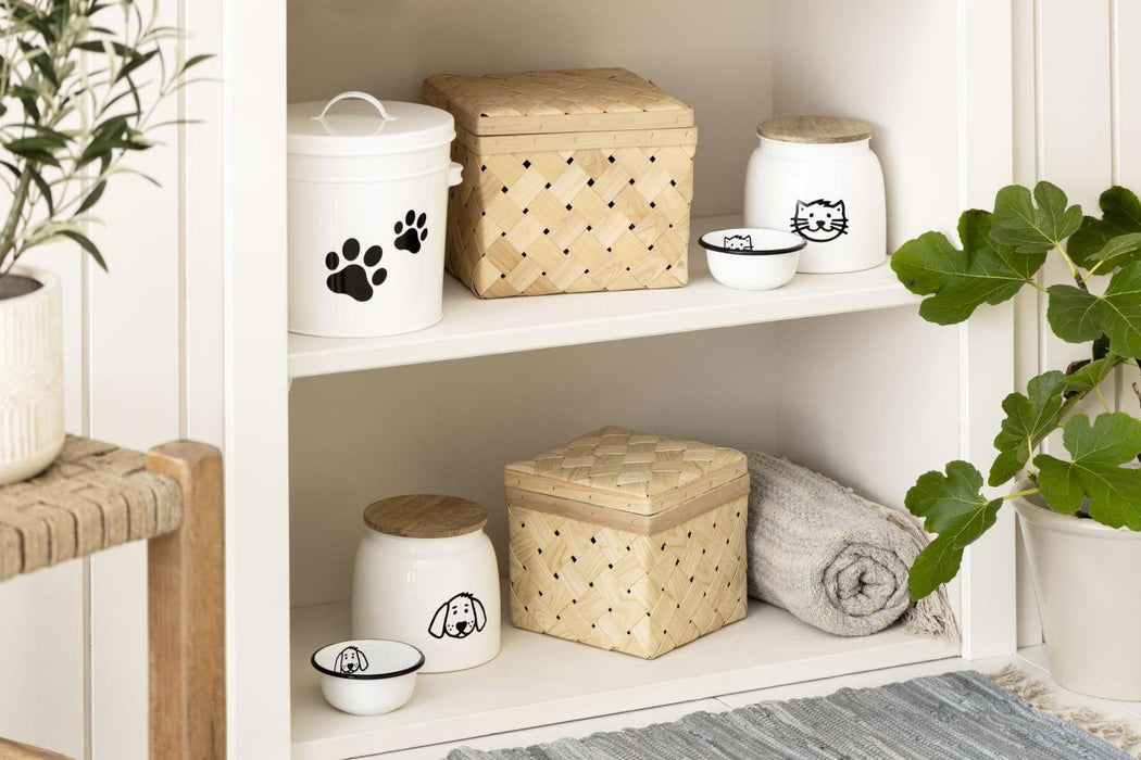 Vintage Futtereimer Weiß 25cm Futtertonne Hundefutter Aufbewahrung mit Deckel