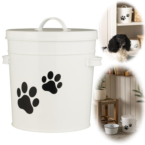 Vintage Futtereimer Weiß 25cm Futtertonne Hundefutter Aufbewahrung mit Deckel