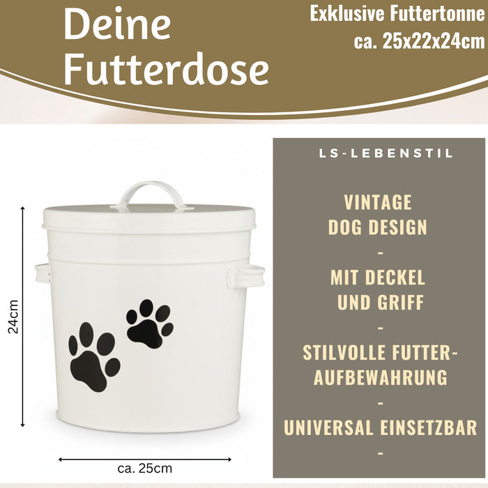Vintage Futtereimer Weiß 24cm Futtertonne Hundefutter Aufbewahrung mit Deckel