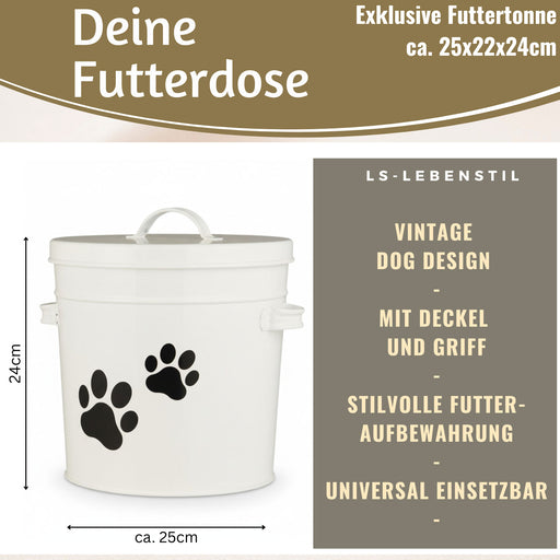 Vintage Futtereimer Weiß 24cm Futtertonne Hundefutter Aufbewahrung mit Deckel