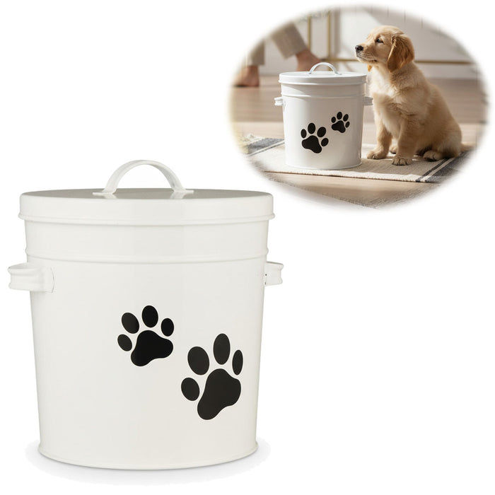 KI-generiertes Bild Vintage Futtereimer Weiß 24cm Futtertonne Hundefutter Aufbewahrung mit Deckel