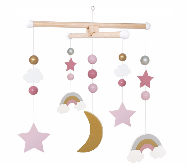 KI-generiertes Bild,JaBaDaBaDo 3D Holz Mobile Sterne Wolken Regenbogen T269 Baby Kinderzimmer