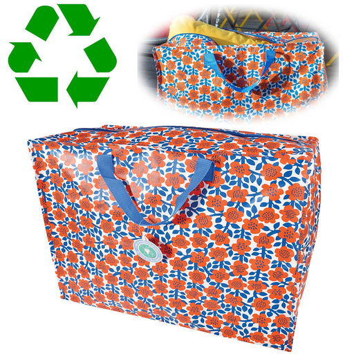 XXL Jumbo Bag Blumen Blau 55cm Recyclet Aufbewahrungstasche Einkaufstasche