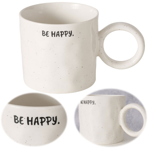 XL Jumbo Kaffeebecher 420ml Spruch Be Happy Henkelbecher Kaffeetasse