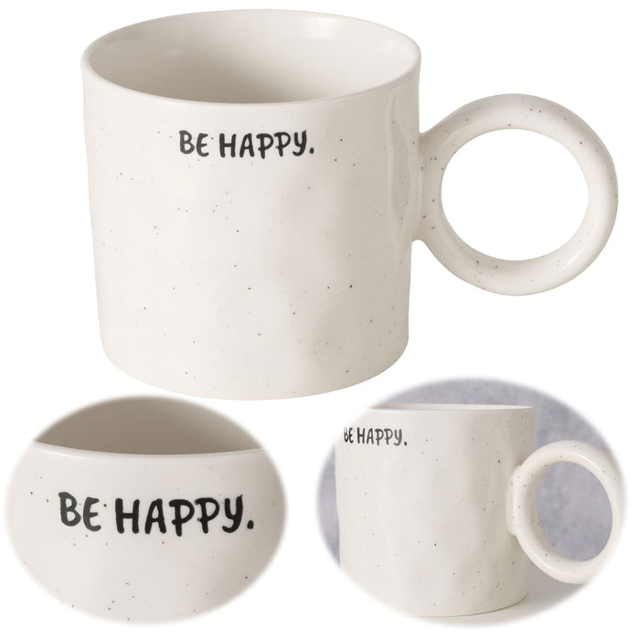 XL Jumbo Kaffeebecher 420ml Spruch Be Happy Henkelbecher Kaffeetasse