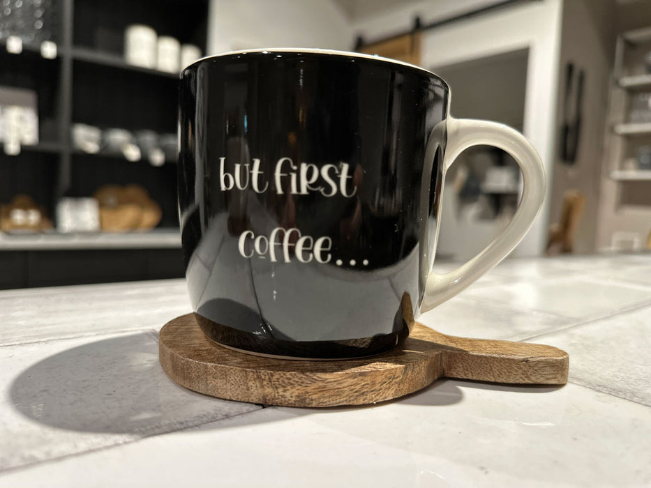 KI-generiertes Bild,XL Jumbo Kaffeebecher 420ml but first Coffee Schwarz Henkelbecher Kaffeetasse