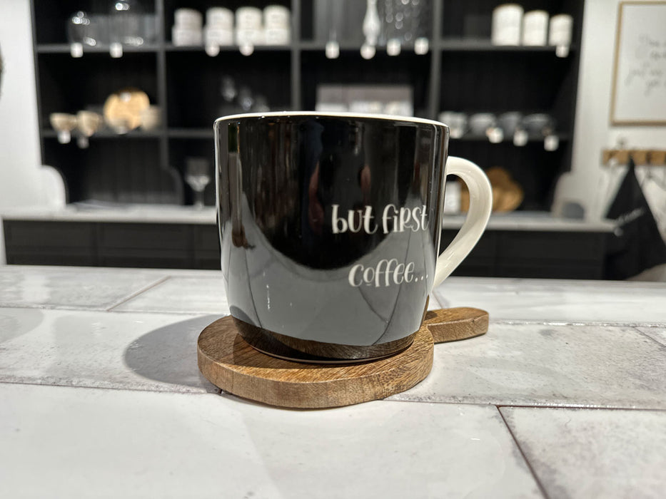XL Jumbo Kaffeebecher 420ml but first Coffee Schwarz Henkelbecher Kaffeetasse