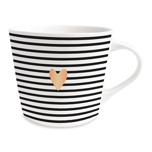 Kaffeebecher 420ml Echt-Gold Motiv "Goldenes Herz" Schwarz Weiß Kaffeetasse