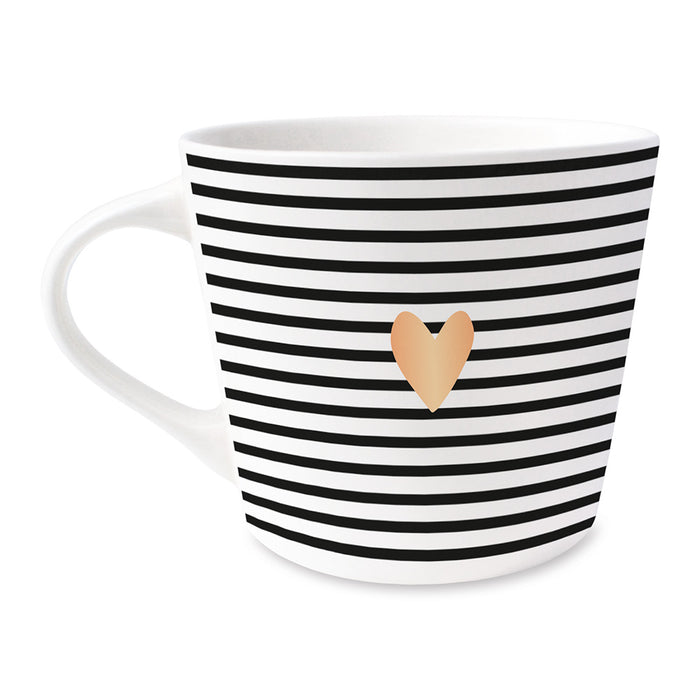 Kaffeebecher 420ml Echt-Gold Motiv "Goldenes Herz" Schwarz Weiß Kaffeetasse
