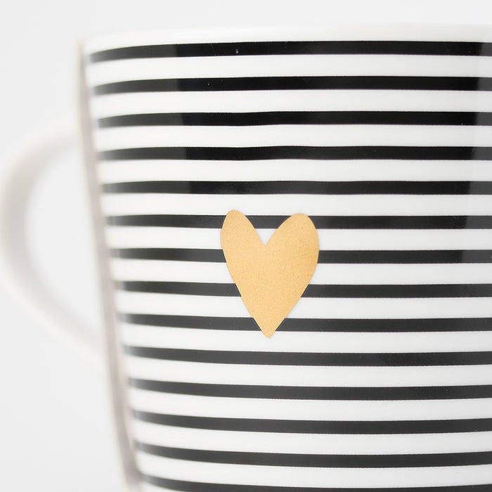 Kaffeebecher 420ml Echt-Gold Motiv "Goldenes Herz" Schwarz Weiß Kaffeetasse