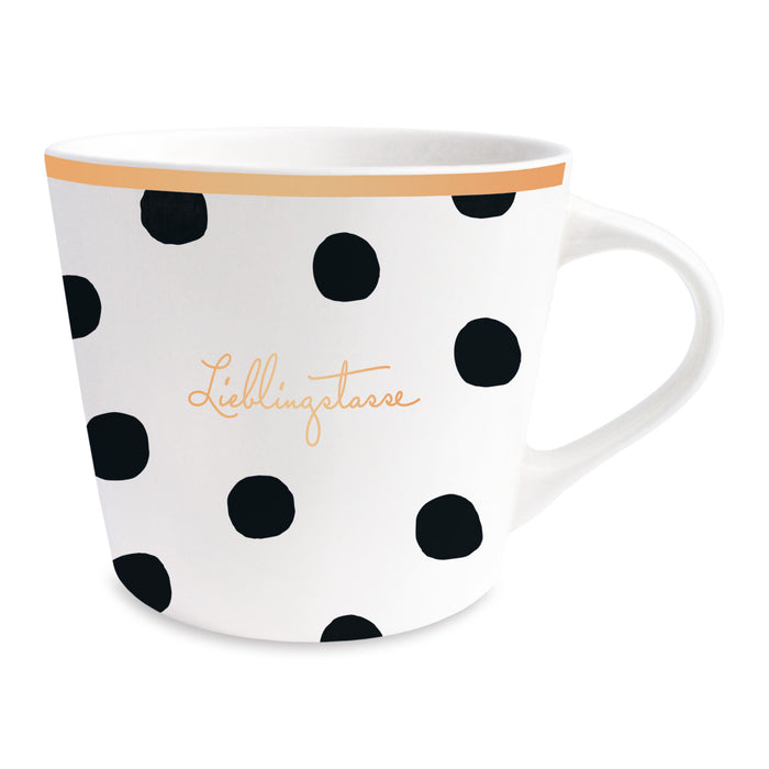 Kaffeebecher 420ml Echt-Gold Spruch "Lieblingstasse" Schwarz Weiß Kaffeetasse