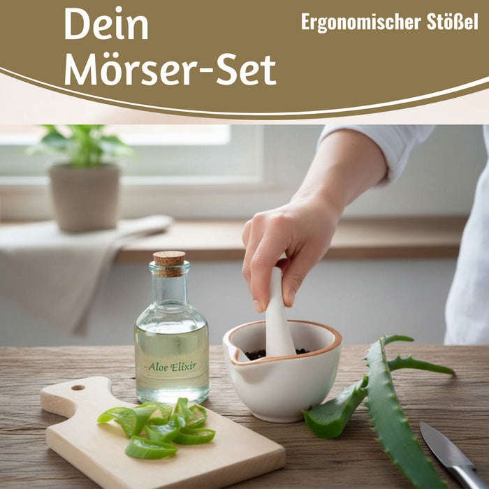 Keramik Mörser Stößel Set Braun Weiß Ø 12cm kleiner Gewürzmörser Zerkleinerer