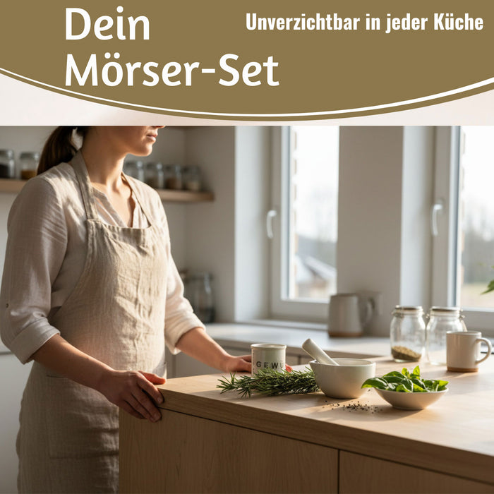 KI-generiertes Bild,Keramik Mörser Stößel Set Weiß Ø 12cm kleiner Gewürzmörser Zerkleinerer