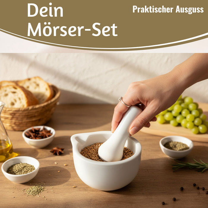 Keramik Mörser Stößel Set Weiß Ø 12cm kleiner Gewürzmörser Zerkleinerer