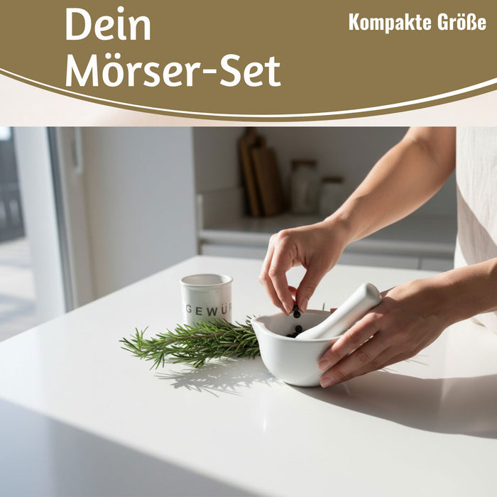 Keramik Mörser Stößel Set Weiß Ø 12cm kleiner Gewürzmörser Zerkleinerer