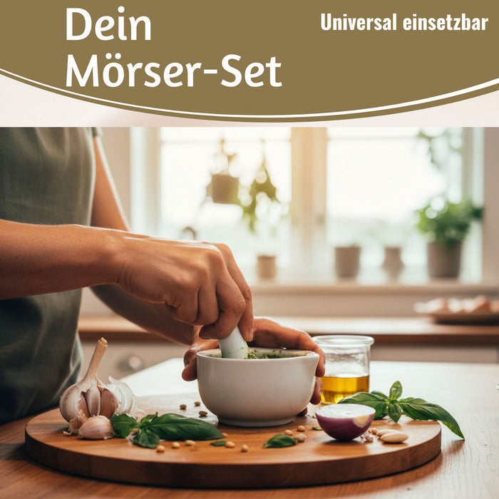 Keramik Mörser Stößel Set Weiß Ø 12cm kleiner Gewürzmörser Zerkleinerer
