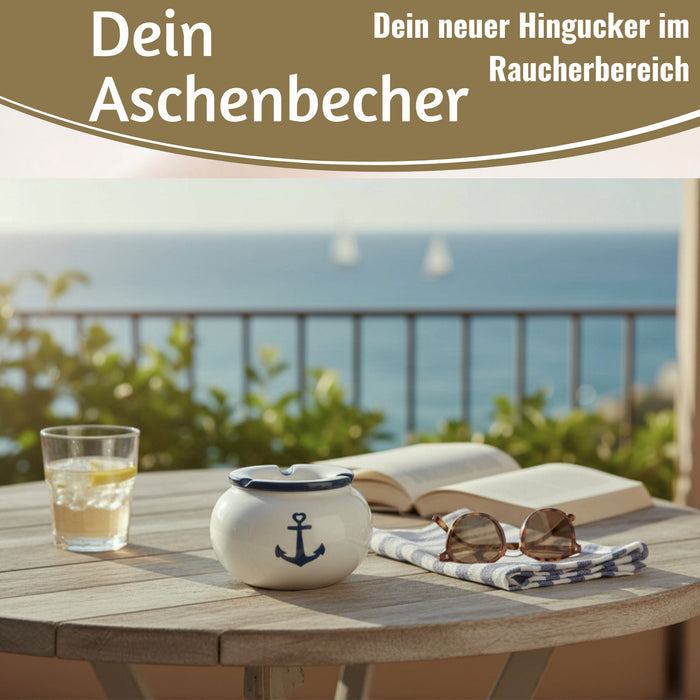 Sturmaschenbecher Anker 10x7,5cm Maritim Weiß Blau Windaschenbecher Aschenbecher
