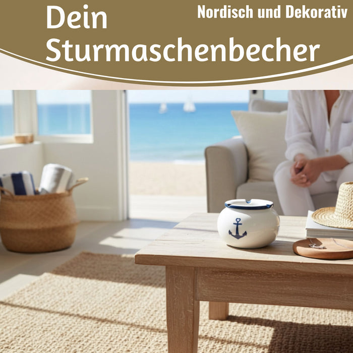 Sturmaschenbecher Anker 10x7,5cm Maritim Weiß Blau Windaschenbecher Aschenbecher