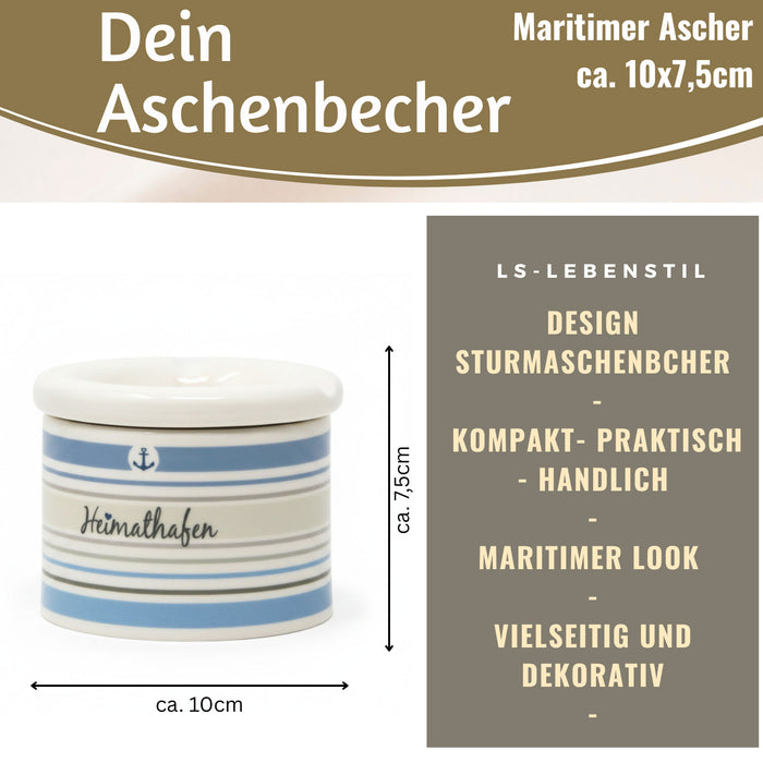 KI-generiertes Bild,Sturmaschenbecher Heimathafen 10x7,5cm Maritim Weiß Blau Windaschenbecher Aschenbecher