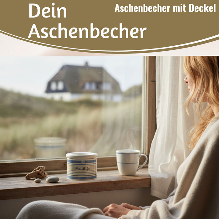 KI-generiertes Bild,Sturmaschenbecher Heimathafen 10x7,5cm Maritim Weiß Blau Windaschenbecher Aschenbecher