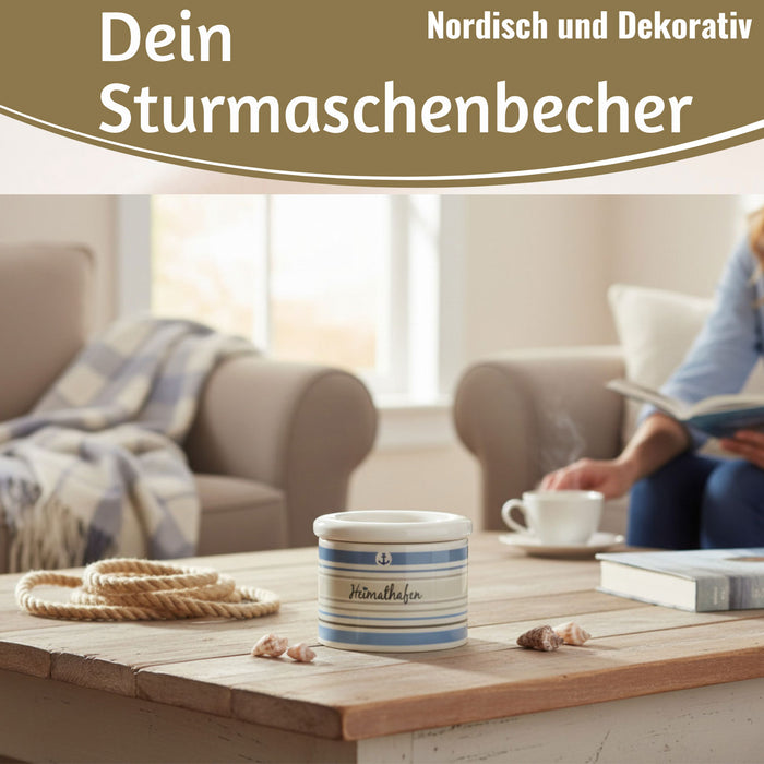 Sturmaschenbecher Heimathafen 10x7,5cm Maritim Weiß Blau Windaschenbecher Aschenbecher
