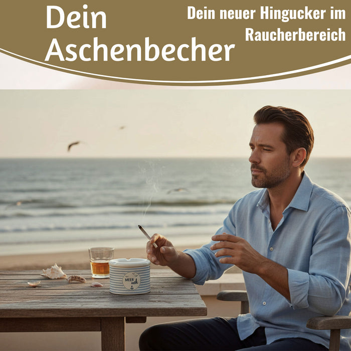 Sturmaschenbecher Meer-Weh 10x7,5cm Maritim Weiß Blau Windaschenbecher Aschenbecher