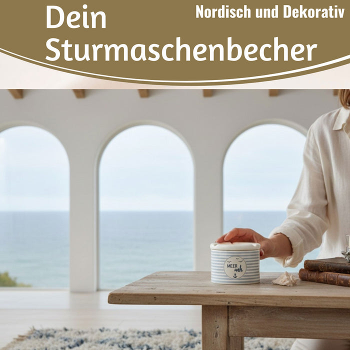 Sturmaschenbecher Meer-Weh 10x7,5cm Maritim Weiß Blau Windaschenbecher Aschenbecher