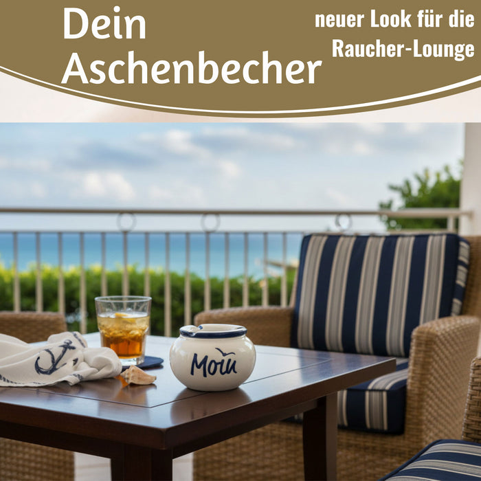 Sturmaschenbecher Moin 10x7,5cm Maritim Weiß Blau Windaschenbecher Aschenbecher