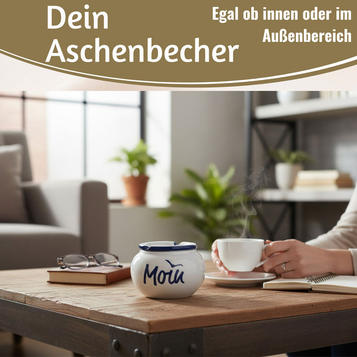 Sturmaschenbecher Moin 10x7,5cm Maritim Weiß Blau Windaschenbecher Aschenbecher