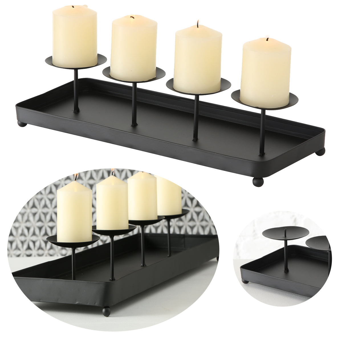 4-fach Kerzenschale Adventskranz 40cm Schwarz Stumpenkerze Kerzenständ — LS-LebenStil