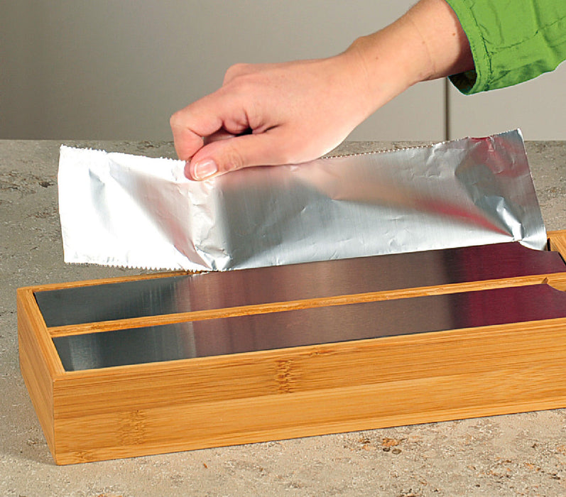 2-fach Holz Folienspender Bambus Schubladen Alufolienspender Folienschneider