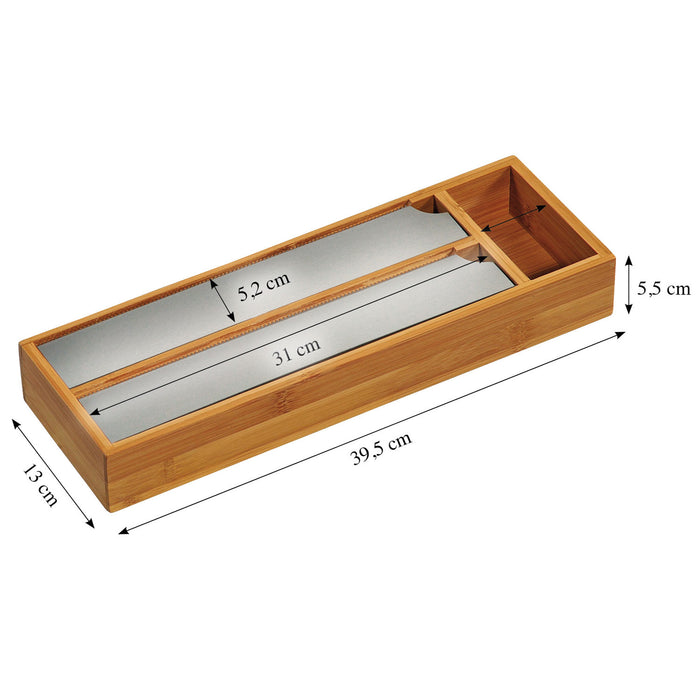 3-fach Holz Folienspender Bambus Schubladen Alufolienspender Folienschneider