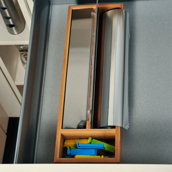 3-fach Holz Folienspender Bambus Schubladen Alufolienspender Folienschneider