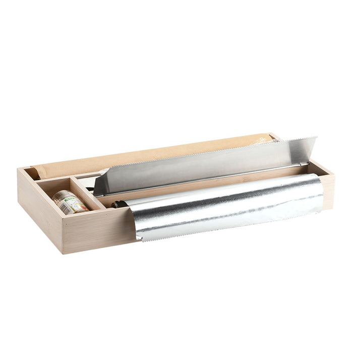 4-fach Holz Folienspender Bambus Schubladen Alufolienspender Folienschneider