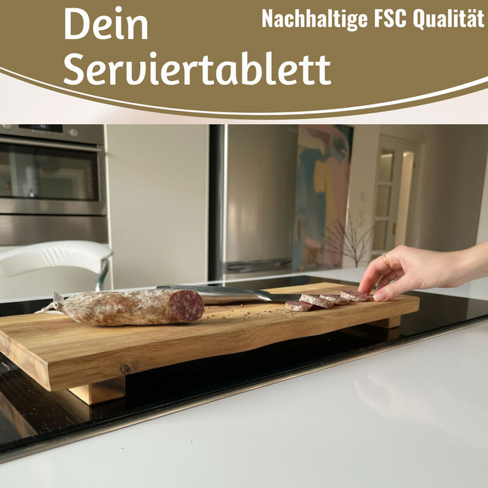 XL Vesperbrett Servierbrett 53cm Akazie Schneidebrett Serviertablett auf Füßen