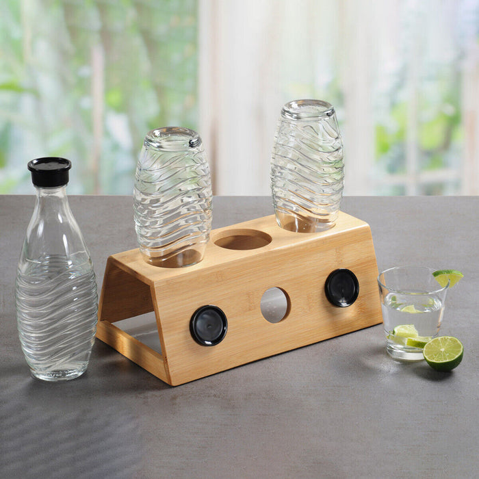 Holz Flaschenständer Bambus passend für 3 Sodastream Flaschen Abtropfschale