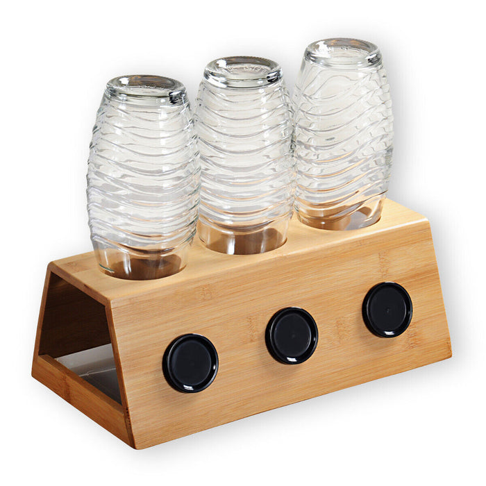 Holz Flaschenständer Bambus passend für 3 Sodastream Flaschen Abtropfschale