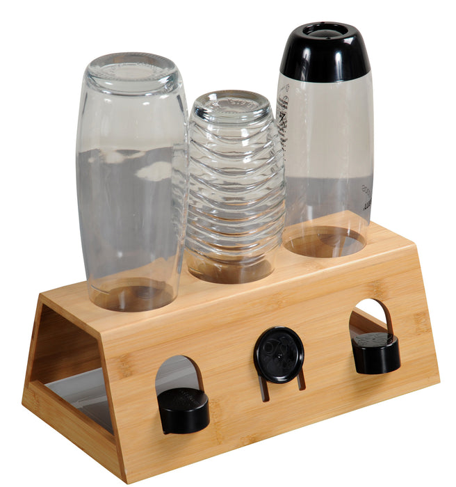 Holz Flaschenständer Bambus passend für 3 Sodastream Flaschen Abtropfschale