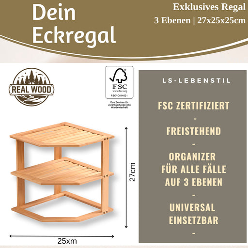 Küchenregal Eckregal Holz 27x25cm stehend Aufbewahrungsregal Gewürzregal