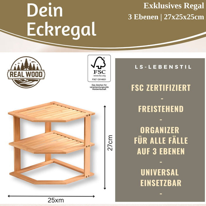 Küchenregal Eckregal Holz 27x25cm stehend Aufbewahrungsregal Gewürzregal