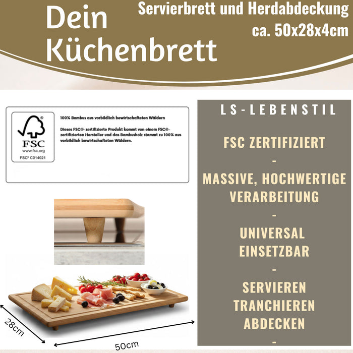 KI-generiertes Bild,XL Holz Schneidebrett Herdabdeckplatte 50x28cm Bambus Küchenbrett Holzbrett Saftrille