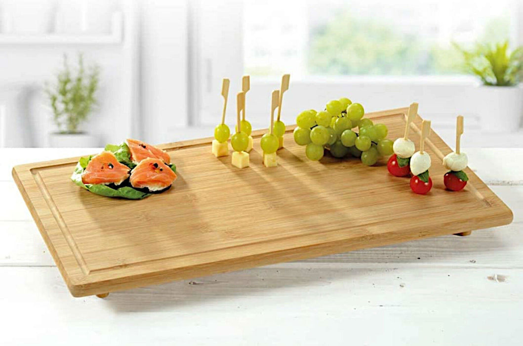 XL Holz Schneidebrett Herdabdeckplatte 50x28cm Bambus Küchenbrett Holzbrett Saftrille