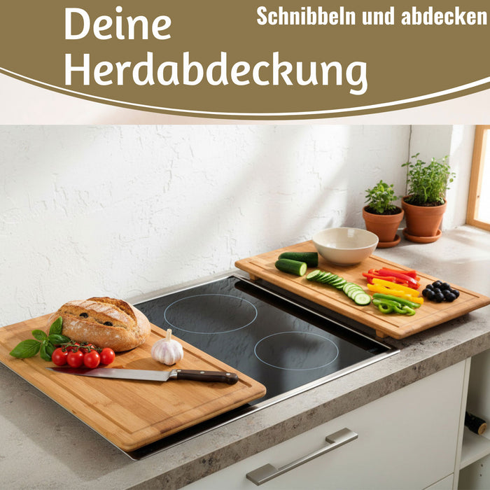 KI-generiertes Bild,XL Holz Schneidebrett Herdabdeckplatte 50x28cm Bambus Küchenbrett Holzbrett Saftrille