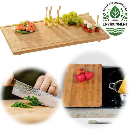 XL Holz Schneidebrett Herdabdeckplatte 50x28cm Bambus Küchenbrett Holzbrett Saftrille