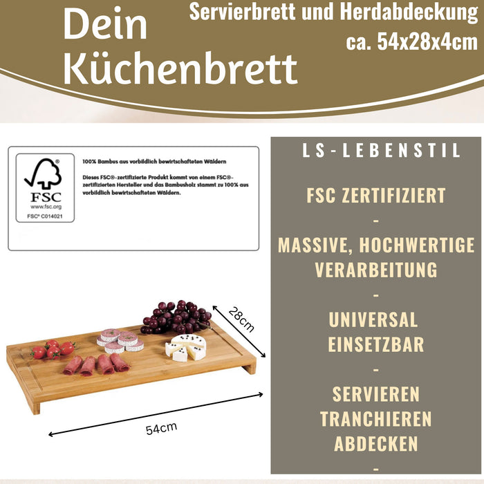 KI-generiertes Bild,XL Holz Schneidebrett Herdabdeckplatte 54x28cm Bambus Küchenbrett Holzbrett Saftrille
